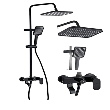 Σετ ντους με τοίχο, τετράγωνη κεφαλή ντους, Space αλουμίνιο, με ανάμειξη βαλβίδας, λειτουργίες ψεκασμού και βροχής