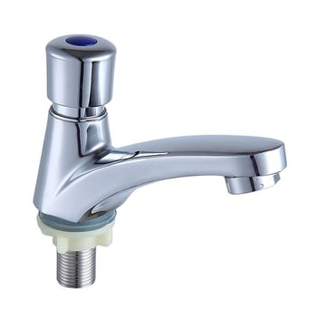 Кран за умивалник от цинкова сплав, бутонен клапан за забавяне и автоматично затваряне, само студена вода, керамичен диск, електроплатиране