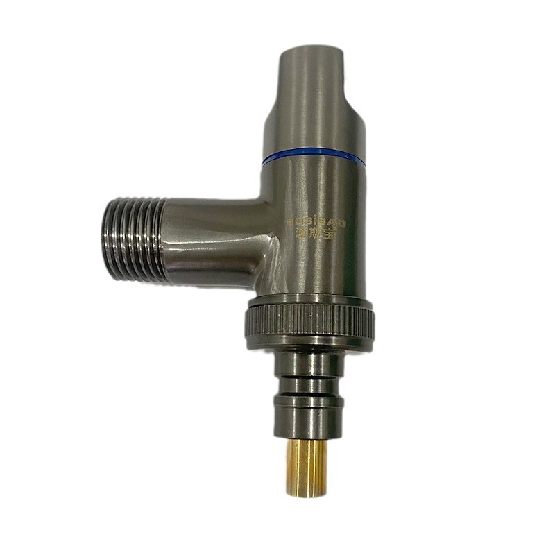 Mini slavina za perilicu rublja, kratka, univerzalni navoj 1/2''-3/4'', zaštita od slučajnog ispadanja, automatsko zatvaranje vode; materijal bakar; promjer ulaza/izlaza 15 mm; nazivni tlak 0.8 MPa; jezgro ventila od bakra