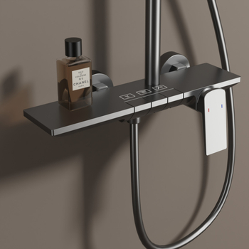 Медна душ-система за баня, функции дъжд и струя, повърхностен монтаж, дъждовен душ, хромирано покритие