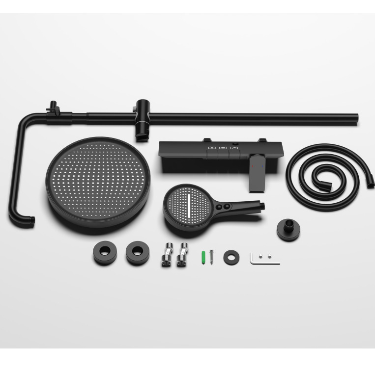 Медна душ-система за баня, функции дъжд и струя, повърхностен монтаж, дъждовен душ, хромирано покритие