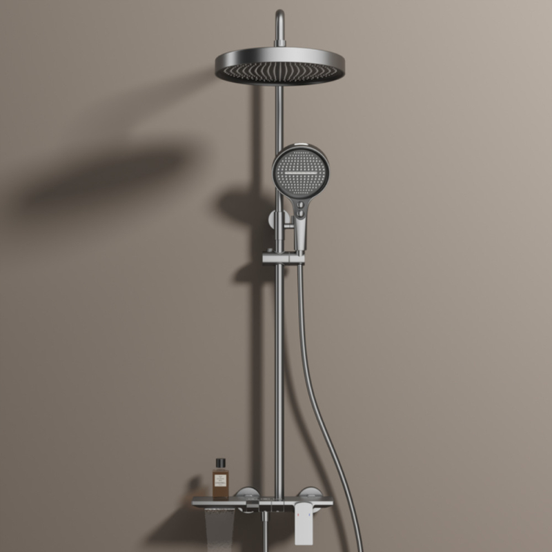 Медна душ-система за баня, функции дъжд и струя, повърхностен монтаж, дъждовен душ, хромирано покритие