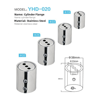 Nerezový trubkový spoj s plochou podložkou pre šatníkovú tyč, model YHD-020, horizontálny typ, skrutkové pripojenie, odolný voči korózii a vysokému tlaku