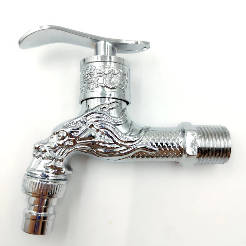 Falra szerelt mosógép csaptele, réz anyagú, elektroplatált felülettel, modell Y-304, szelepülés átmérője 15 mm