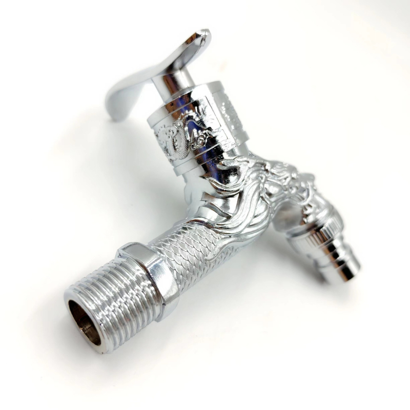 Falra szerelt mosógép csaptele, réz anyagú, elektroplatált felülettel, modell Y-304, szelepülés átmérője 15 mm