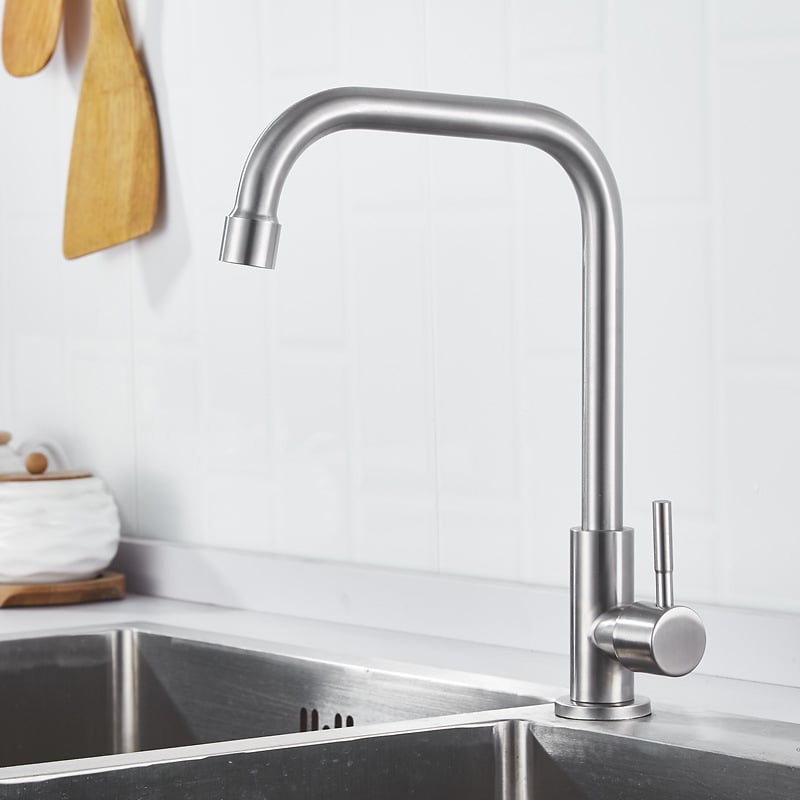 Konyhai rozsdamentes acél hidegvíz csap, modell YP-K8791, 2 cm bemenet/kimenet, csiszolt felület