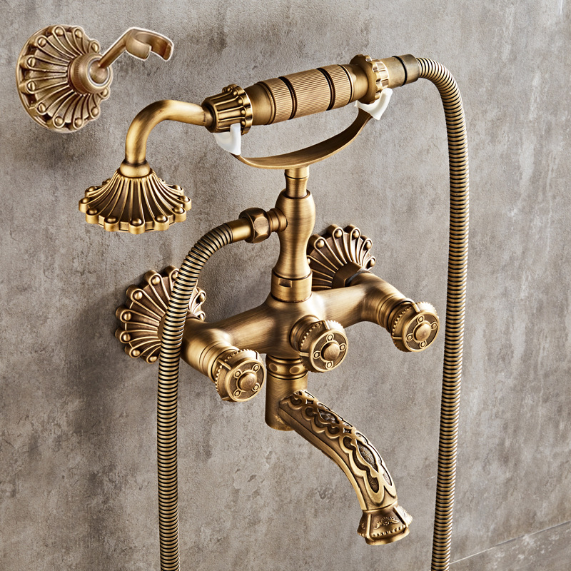 Душ комплект от мед, стенен монтаж, контрол на температурата, кръгла форма, 0–100°C