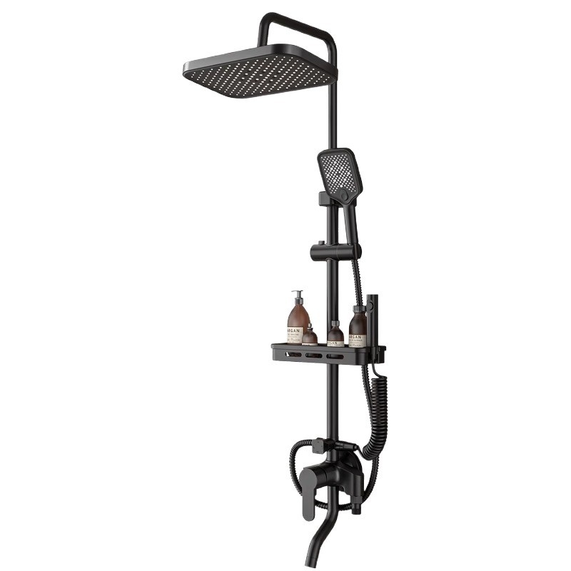 Set tuša od rafiniranog bakra, četvrtasti oblik, zidna montaža, kromirani završetak, funkcije kiša, prskanje i mjehurići, model 3004
