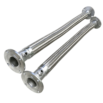 Rozsdamentes acélból készült, horgolt, hajlékony cső flan keretekkel ellátva, modell GJ-11415, falvastagság 0,06–10 mm, üzemhőmérséklet −60…400 °C, gázok és folyadékok számára