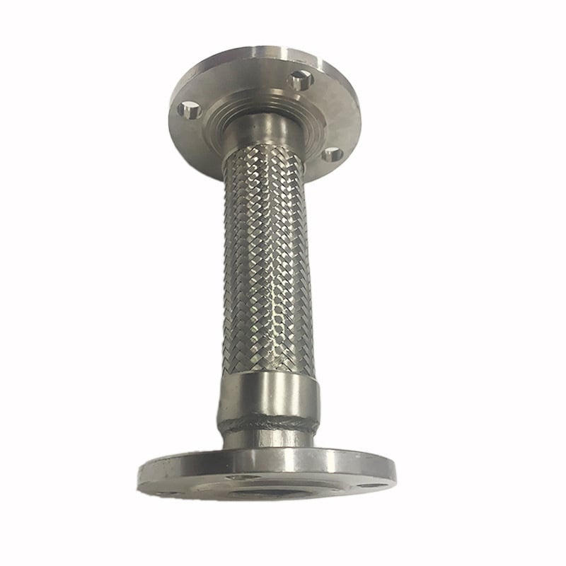 Rozsdamentes acélból készült, horgolt, hajlékony cső flan keretekkel ellátva, modell GJ-11415, falvastagság 0,06–10 mm, üzemhőmérséklet −60…400 °C, gázok és folyadékok számára