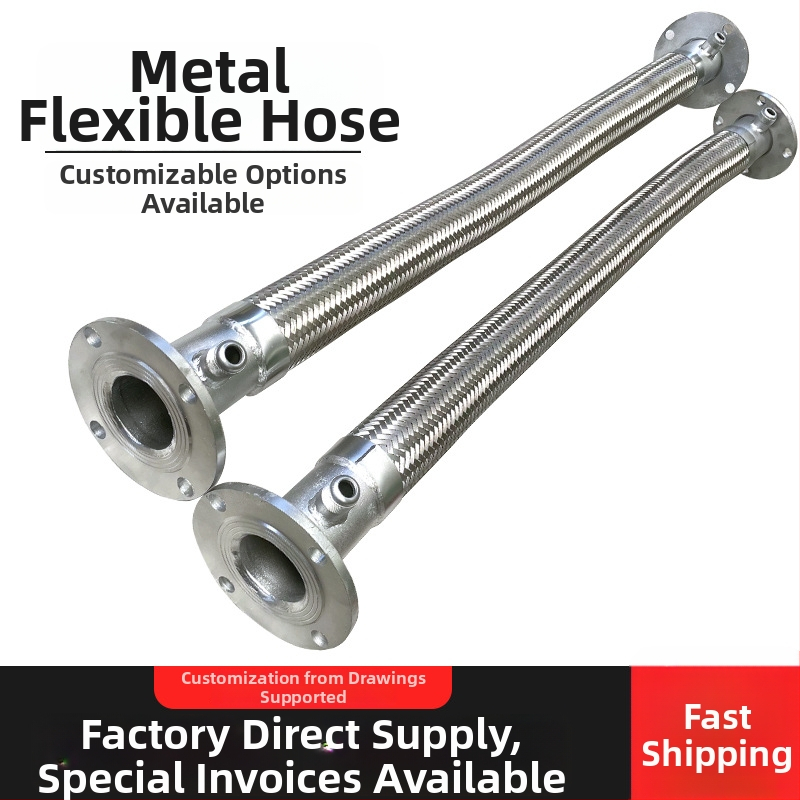 Rozsdamentes acélból készült, horgolt, hajlékony cső flan keretekkel ellátva, modell GJ-11415, falvastagság 0,06–10 mm, üzemhőmérséklet −60…400 °C, gázok és folyadékok számára