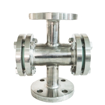 Prozor za vizualizaciju kroz cijev – ravni prolaz, nehrđajući čelik s fluoridnom oblogom, flanšno spajanje, promatračko zrcalo cijevi, za vodu, ulje i plin