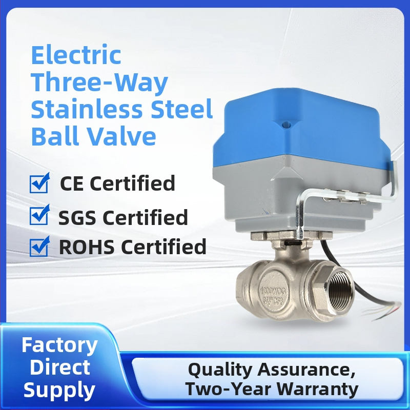 Elektrický nerezový guľový ventil DN32, trojdielne telo