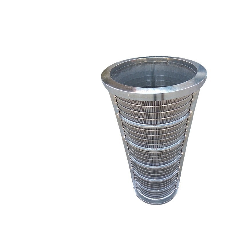 304 rozsdamentes acél hengeralakú szűrő kartusz flanessel szélével perforált hálóval, hegesztett váz, egyrétegű – alkáli-, sav- és hőálló