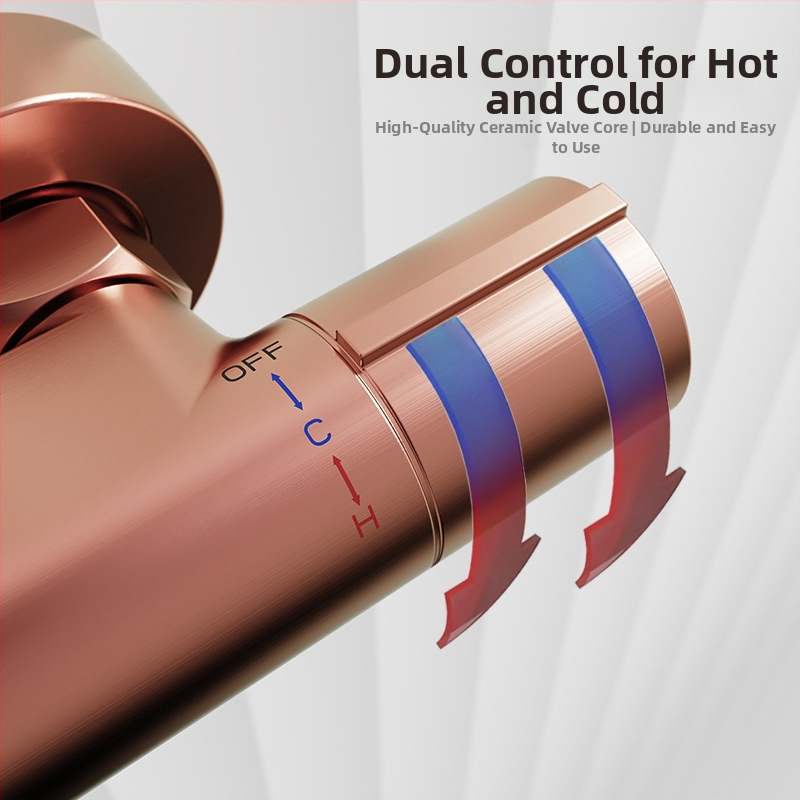 Bakreni tuš set, zidni montaža, kvadratna glava tuša, kromirana površina, gornji mlaz, kontrola temperature, kišna funkcija, radna temperatura 40°C, normalni tlak, model 212334