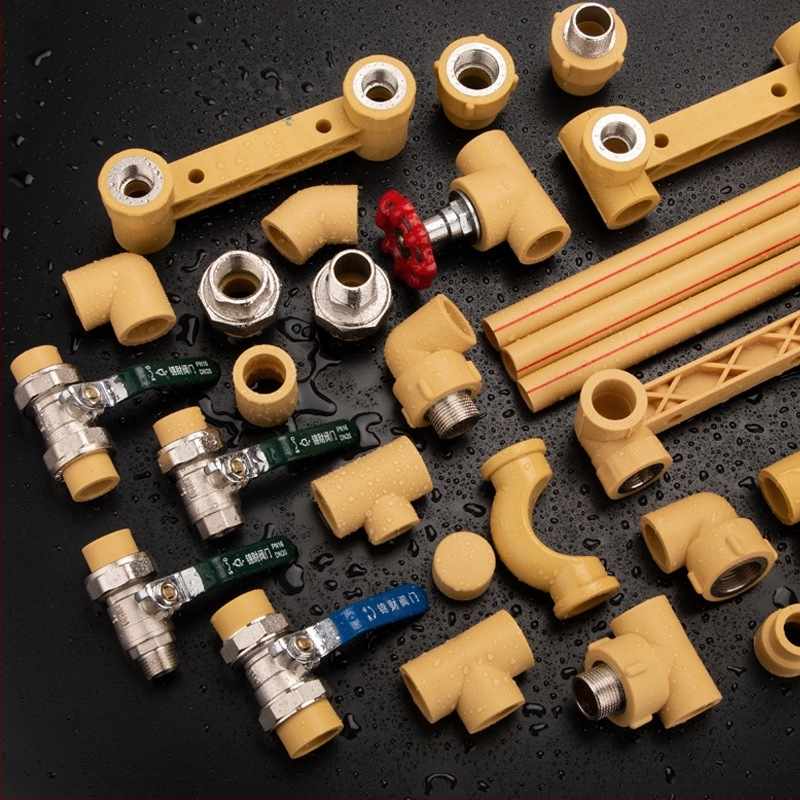 PPR rúrkové fitingy guľový ventil s meďovým telom — materiál: PPR+meď; hrúbka steny: národný štandard; teplota: normálna; tlak: normálny