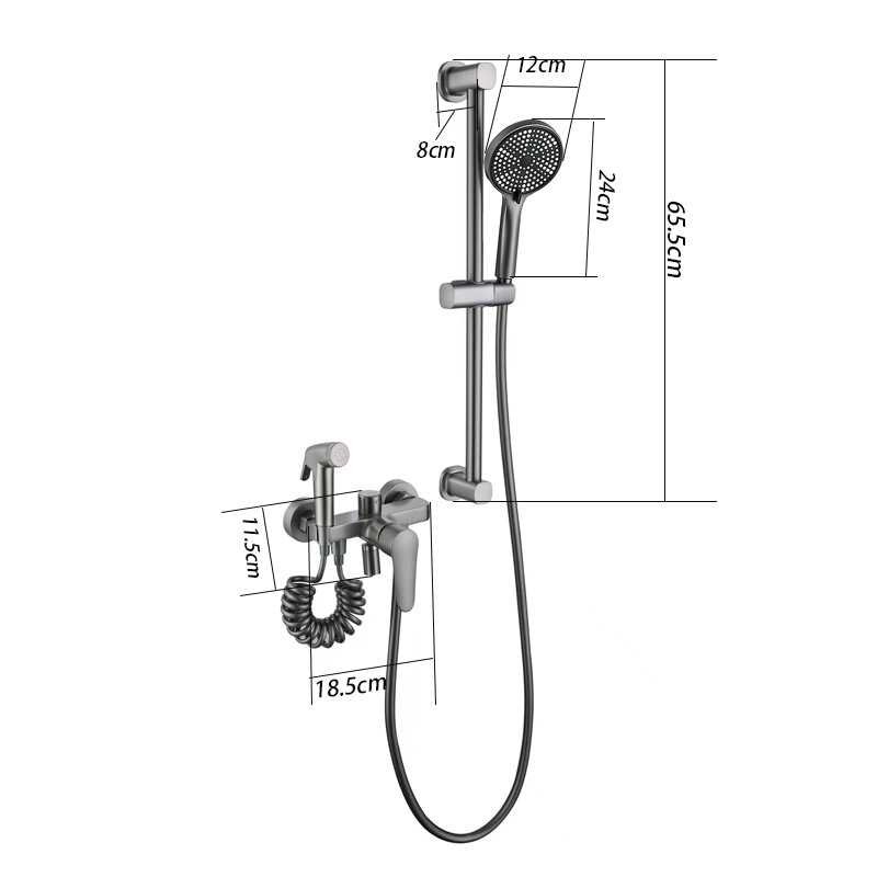 Set de duș din cupru cu trei funcții, montaj pe perete, robinet amestecator cu disc ceramic, construcție triplă, model LD-2347-1Q
