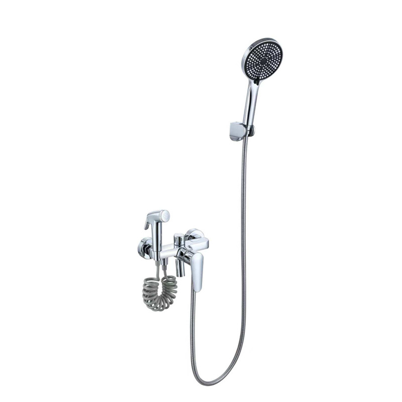 Set de duș din cupru cu trei funcții, montaj pe perete, robinet amestecator cu disc ceramic, construcție triplă, model LD-2347-1Q