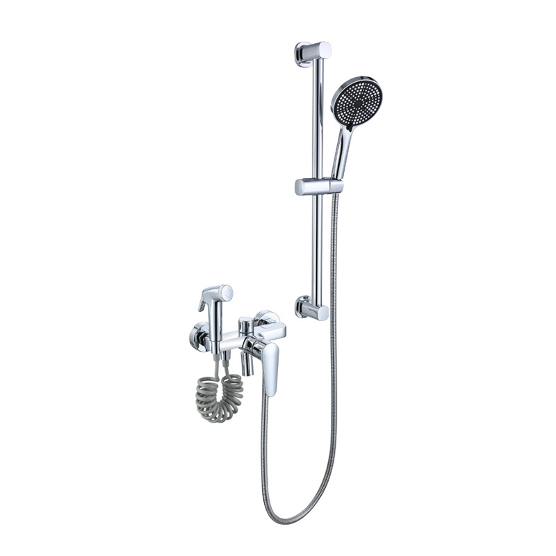 Set de duș din cupru cu trei funcții, montaj pe perete, robinet amestecator cu disc ceramic, construcție triplă, model LD-2347-1Q