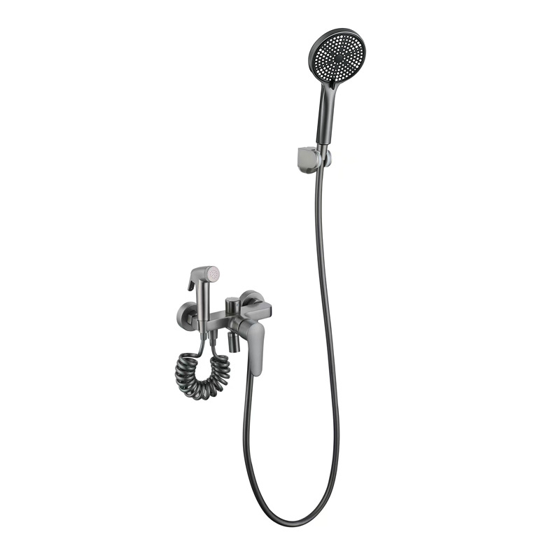 Set de duș din cupru cu trei funcții, montaj pe perete, robinet amestecator cu disc ceramic, construcție triplă, model LD-2347-1Q