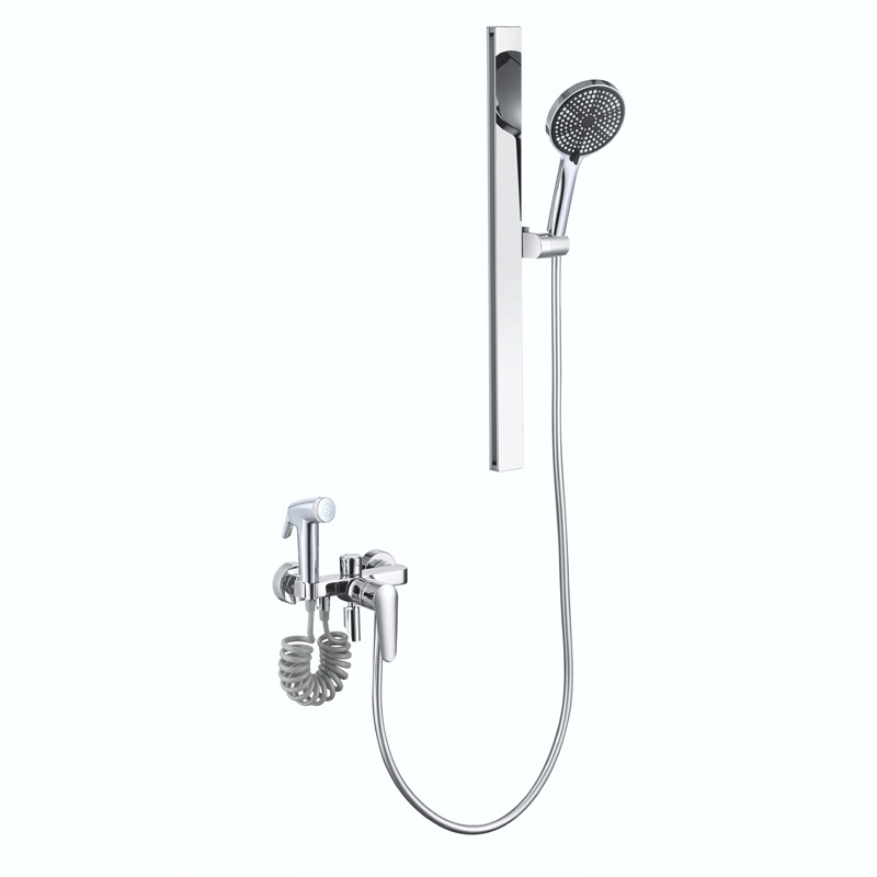 Set de duș din cupru cu trei funcții, montaj pe perete, robinet amestecator cu disc ceramic, construcție triplă, model LD-2347-1Q