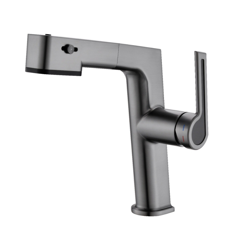 Umivaonski faucet s dvostrukom korišćenju tople i hladne vode, povlačna glava, model B2-bt103, tijelo od cinkove zlitine, keramički disk ventil, ugradnja na ploču