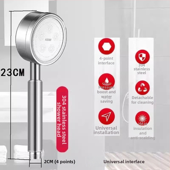 Prenosná sprchová hlavica z nerezovej ocele 304, okrúhly tvar, dažďový režim, model 001, moderný minimalistický štýl
