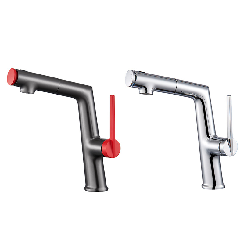 Izvlačna slavina za umivaonik s keramičkim diskom ventila, bakarna legura, podizni mehanizam, jednostavna konstrukcija