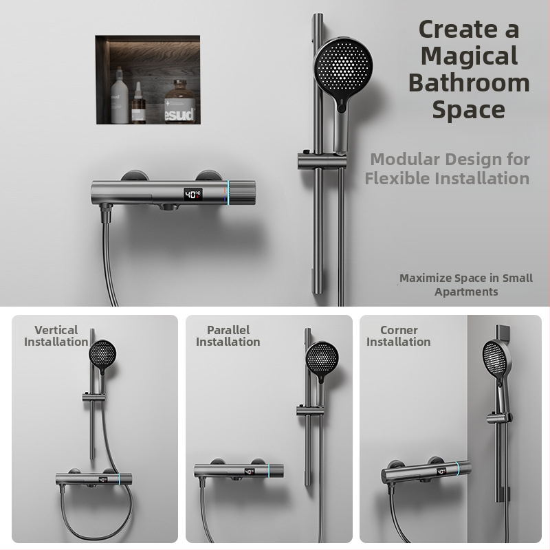 Top Spray Zuhanykészlet, réz kivitel, állandó hőmérséklet, beépített/falra szerelt/fúrásos telepítés, kevert víz kiáramlás