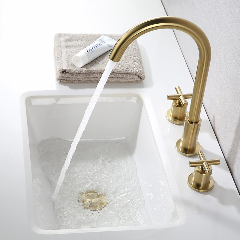 Europski stil trodijelni set slavina za kupaonski umivaonik, bakreni RM583401-1, 0–90°C, 1/2 inča ulaz/izlaz