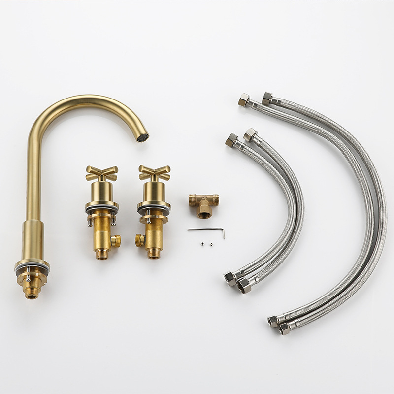 Europski stil trodijelni set slavina za kupaonski umivaonik, bakreni RM583401-1, 0–90°C, 1/2 inča ulaz/izlaz