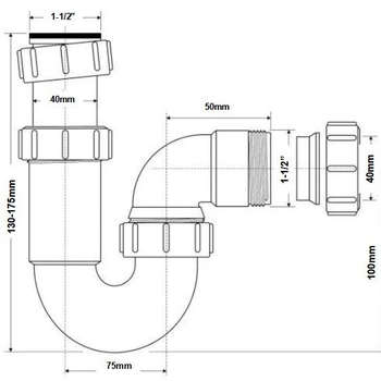 Kutni odvod za drez - vodonepropusan, otporan na miris, anti-zagušenja, visok protok, plast DS216, debljina zida 2 mm