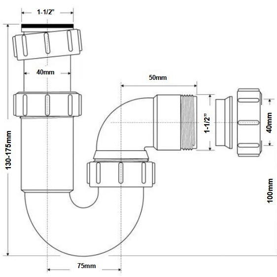 Kutni odvod za drez - vodonepropusan, otporan na miris, anti-zagušenja, visok protok, plast DS216, debljina zida 2 mm