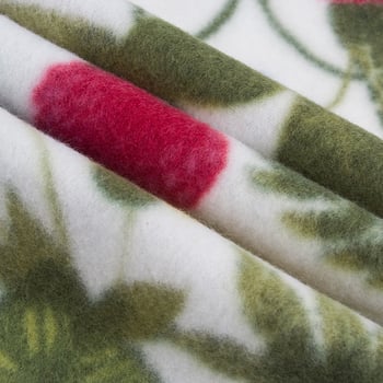 Διπλής όψεως φλις κουβέρτα με άκρη overlock σε σχήμα U, τρίγωνικό ράψιμο, 180 g, πολυεστέρας, μοτίβο φυτών και λουλουδιών