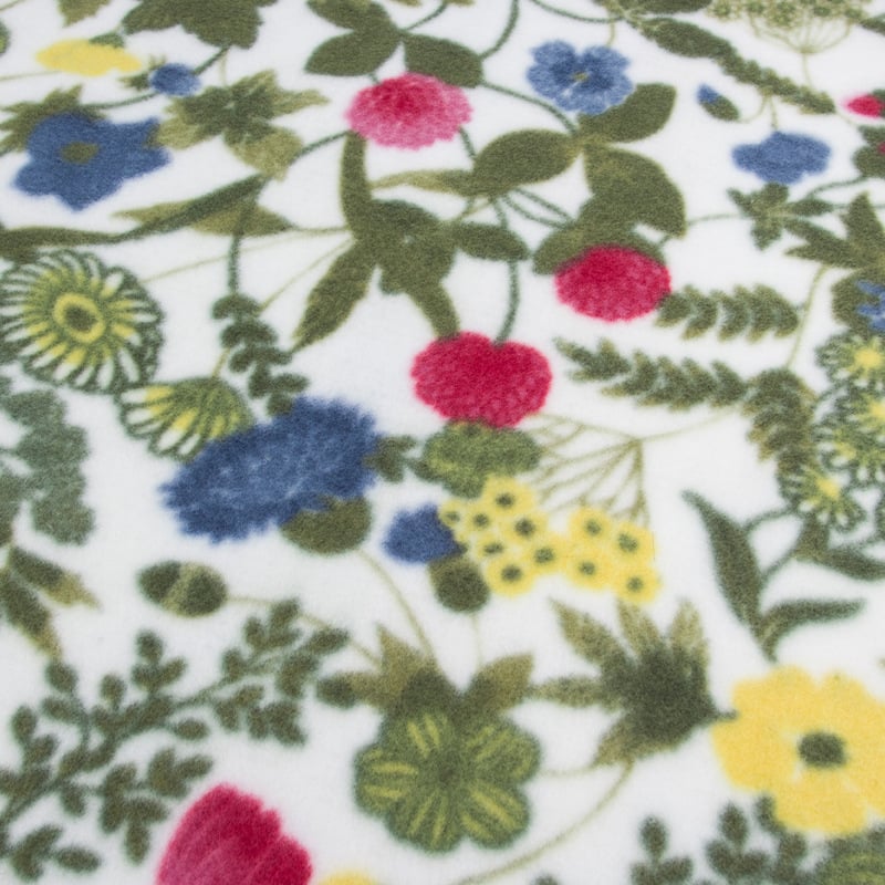 Διπλής όψεως φλις κουβέρτα με άκρη overlock σε σχήμα U, τρίγωνικό ράψιμο, 180 g, πολυεστέρας, μοτίβο φυτών και λουλουδιών