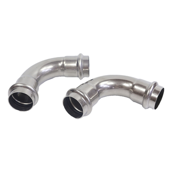 Nerezový kolenný spoj pre potrubie, kompresný typ, dvojité stlačenie, rovnaký priemer