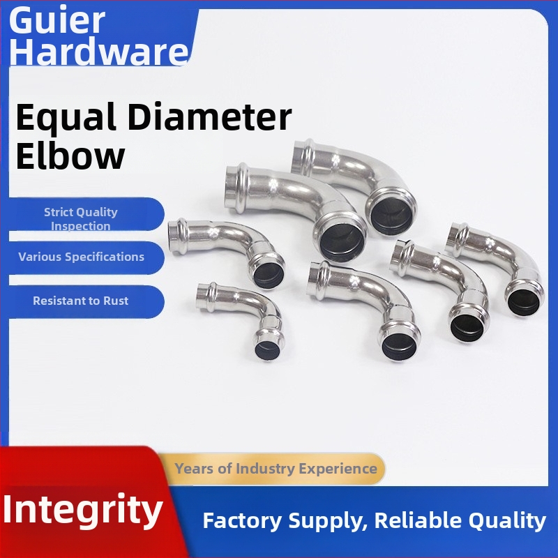 Nerezový kolenný spoj pre potrubie, kompresný typ, dvojité stlačenie, rovnaký priemer