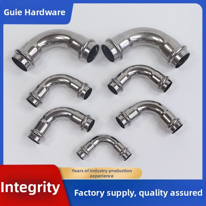 Nerezový kolenný spoj pre potrubie, kompresný typ, dvojité stlačenie, rovnaký priemer