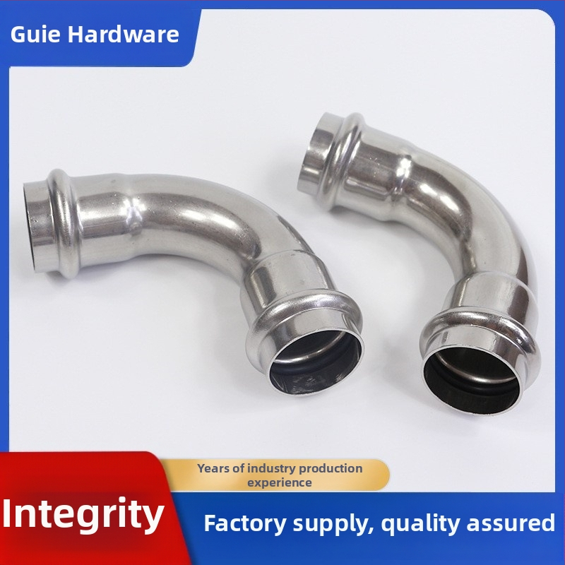 Nerezový kolenný spoj pre potrubie, kompresný typ, dvojité stlačenie, rovnaký priemer