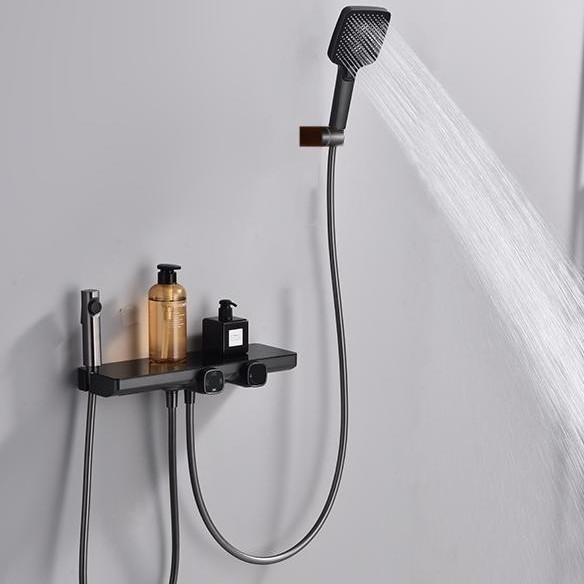 Zidni set tuša s prostorom za skladištenje, bakar+ABS, funkcije raspršivanja i kiše, kvadratna tuš glava, model SM1101