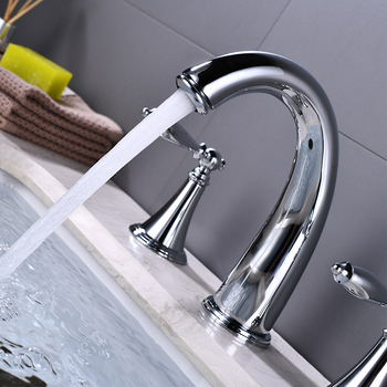 Baterie de chiuvetă pentru lavoar, stil Nordic, cu două mâinere, ansamblu în 3 piese, corp din cupru, mecanism ceramic, 0–100°C, 1 MPa