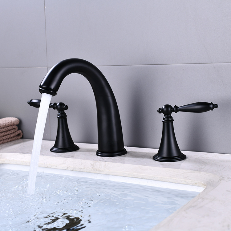 Baterie de chiuvetă pentru lavoar, stil Nordic, cu două mâinere, ansamblu în 3 piese, corp din cupru, mecanism ceramic, 0–100°C, 1 MPa