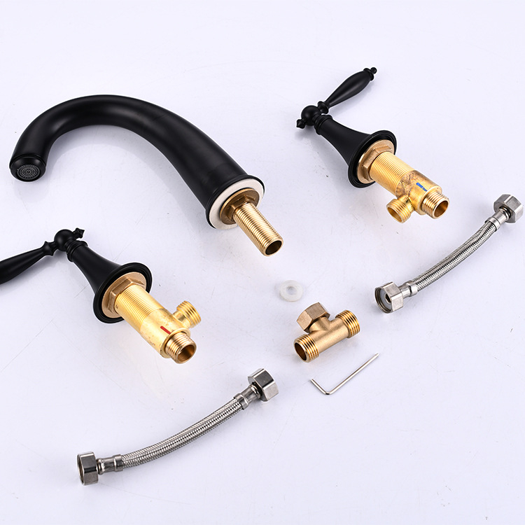 Baterie de chiuvetă pentru lavoar, stil Nordic, cu două mâinere, ansamblu în 3 piese, corp din cupru, mecanism ceramic, 0–100°C, 1 MPa