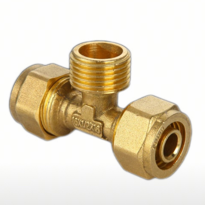 Bakarni cijevni spojovi za solarni bojler, model 1216, promjer 16 mm, debljina stijenke 1 mm, unutarnje i vanjske navoje, koljeno i T-spoj