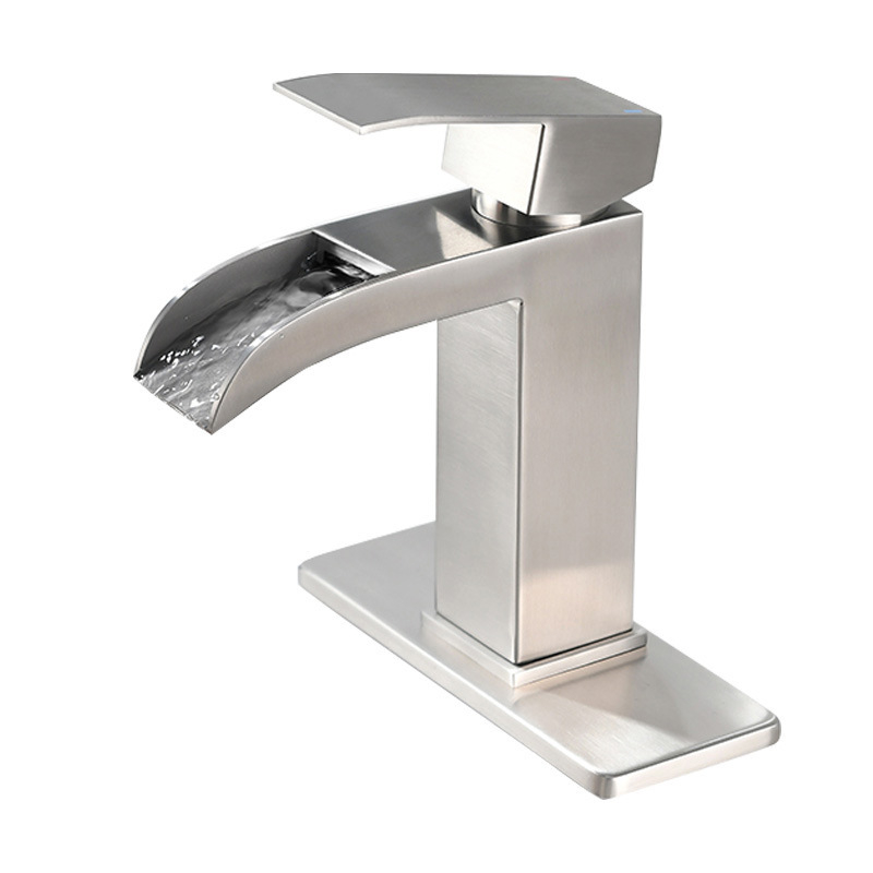 Kaskadni umivaonski faucet, nehrđajući čelik, keramički patron, jednom rukom, ugradnja ispod umivaona, 0-90°C