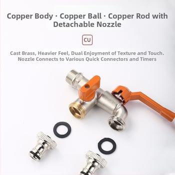 Robinet pentru mașina de spălat, dublă ieșire, filet, alamă, cu miez din cupru (-20°C până la 80°C)