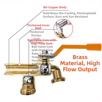 Robinet pentru mașina de spălat, dublă ieșire, filet, alamă, cu miez din cupru (-20°C până la 80°C)