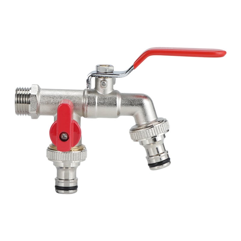 Robinet pentru mașina de spălat, dublă ieșire, filet, alamă, cu miez din cupru (-20°C până la 80°C)