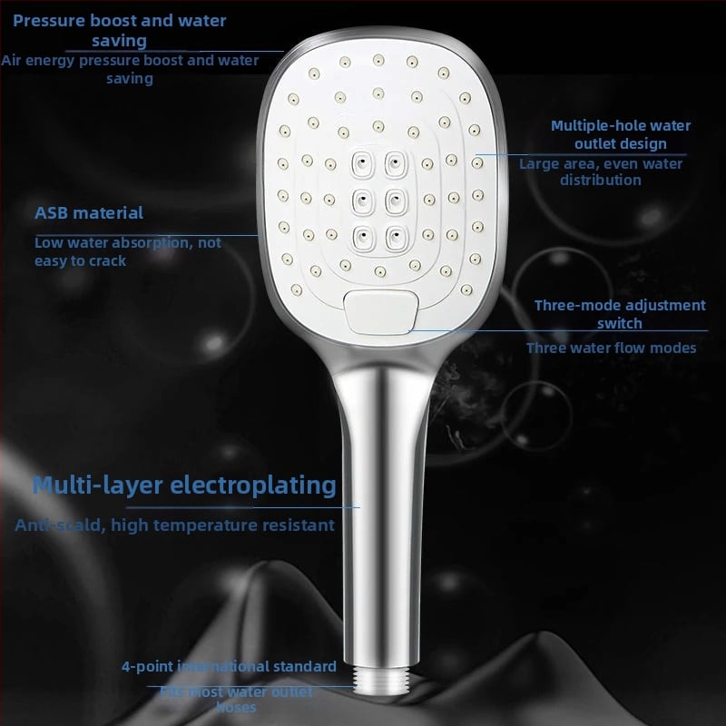 Σετ ντους – χειρολαβή με μεγάλο πάνελ, τρεις ταχύτητες, ABS, τετράγωνη κεφαλή (0–90°C, 0,8 MPa)