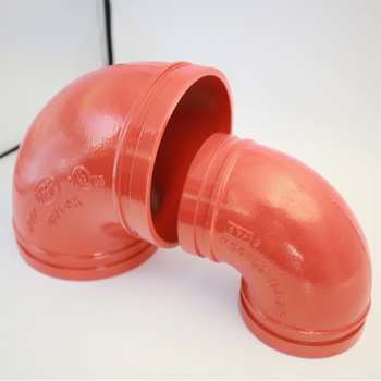90° kutni spoj za cijevi s grooved clamp tipom, duktilno željezo; promjer 60.3–323.9 mm; model XGQT02; standard GB5135.11-2006; otporan na koroziju i visok tlak